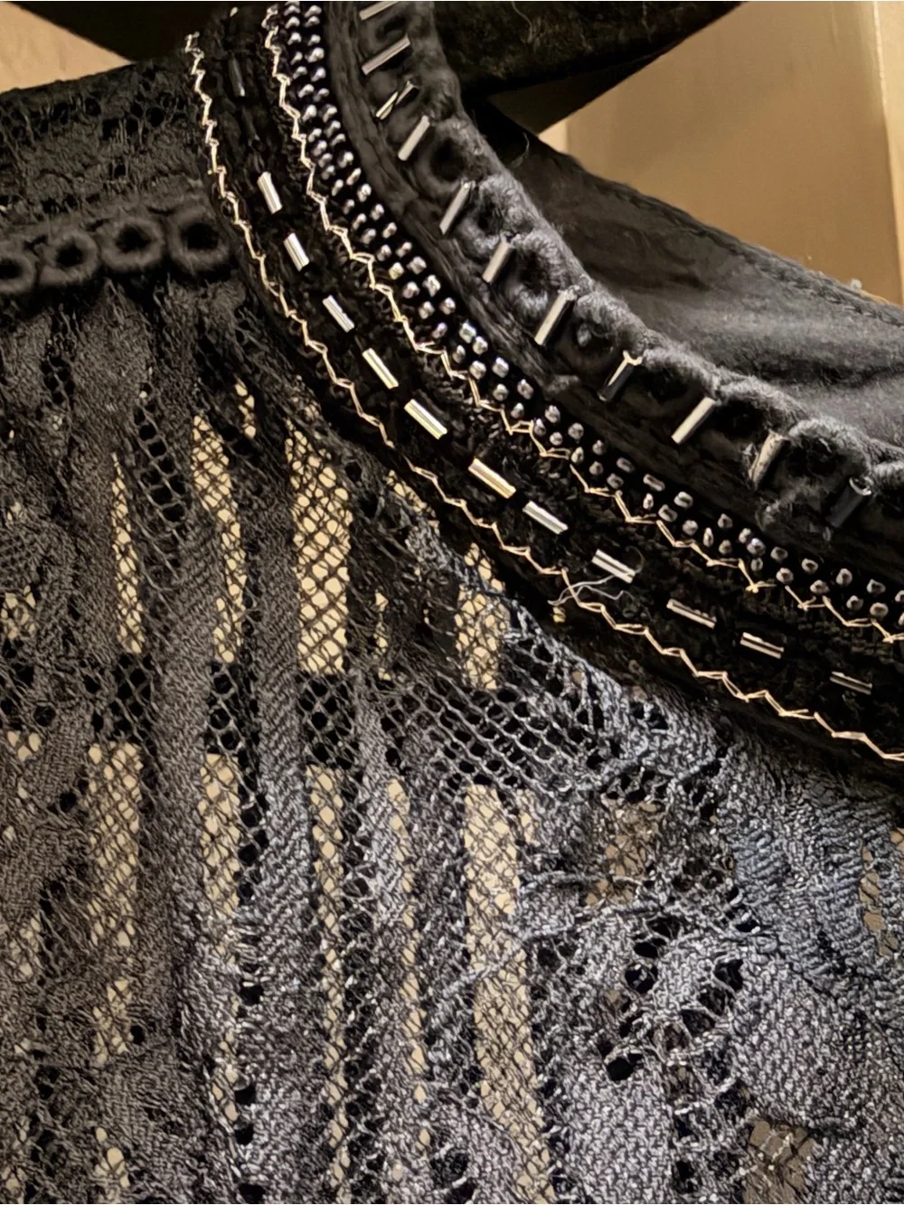 Anthropologie Black Lace Long-Sleeve Women's Top
